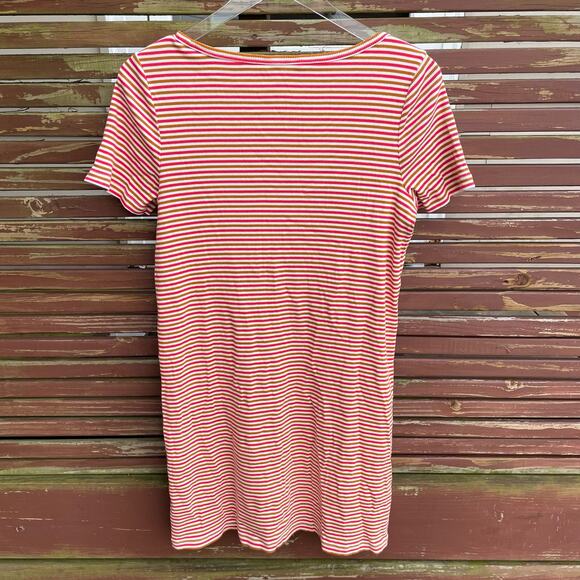Madewell Swingy Tee Dress Mini Striped Ribbed Knit Scoop Neck Short Sleeve Small - Picture 2 of 8